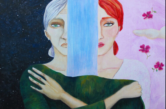 surrealismo-quadro_surrealista-coesistenza-madre_figlia-giovane_anziana-scuro_chiaro-fertilità-luce_buio-sdoppiamento-polarità-notte_giorno-opposizione-unione