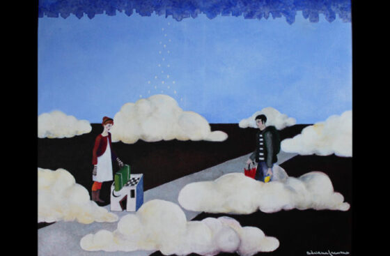 Le_nuvole_de_andre-quadro-surrealista-partenza-viaggio-saluto-addio-destini-strada-città