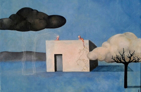 surrealismo-nuvole-alberi-parallelismo-natura-uomo-fulmini-pioggia-dipinto-surrealista-citando chema-madoz