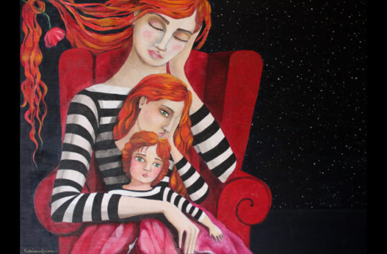 quadro_surreale-disegno_onirico-atmosfera_fiabesca-donna_dormiente-poltrona-notte-papavero-oppio-il_grande_sonno-interpretazione_dei_sogni-maglietta_a_righe