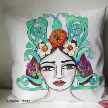 hand_painted_cushion-woman_head-grottesque-vienna-jugendstil-autumn_flowers-otto_wagner_liberty-hand_painted-unique_gift-home_decor-sicily-austria-original_pillow_case