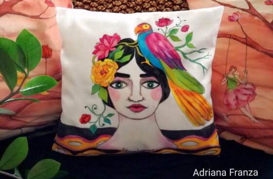 hand-painted_cushion-single-piece_homedecor_multicolor-tropical_summer-sun-nature-magic_parrot-flowers-whimsical-pillow_case-special_gift
