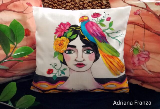 hand-painted_cushion-single-piece_homedecor_multicolor-tropical_summer-sun-nature-magic_parrot-flowers-whimsical-pillow_case-special_gift