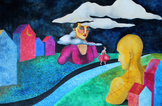 surrealist_painting-border-emigration-messenger-past-distance-change-the end of an era-river acrobat on the wire