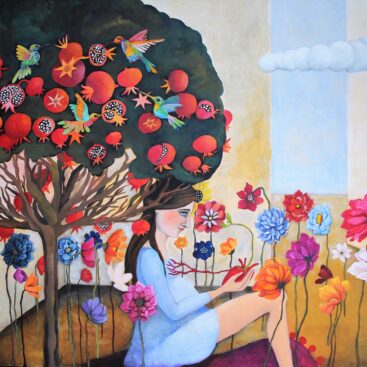 surrealist_painting-intimist_art-pregnant_woman-secret_garden-winter_garden-heart-birth-pregnancy-filial_love