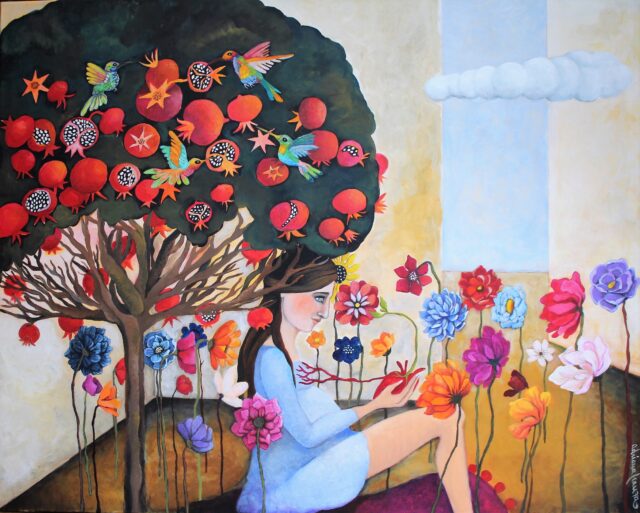 surrealist_painting-intimist_art-pregnant_woman-secret_garden-winter_garden-heart-birth-pregnancy-filial_love
