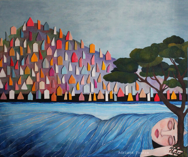 sleeping_beauty-italia-surrealist_painting-gulf_of_naples_sea-blue-sheets-colorful_houses-seaside_landscape_sorrento-amalfi_coast_sleeping_woman_portrait_maritime_pine-sleep-romanticism