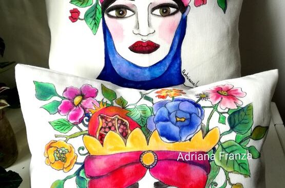 hand_painted_cushions-modern_moor_heads-turban-red-pomegranate-flowers-hand_painted-unique_gift-home_decor-sicily-original_pillow_case-noto-sicilian_souvenir