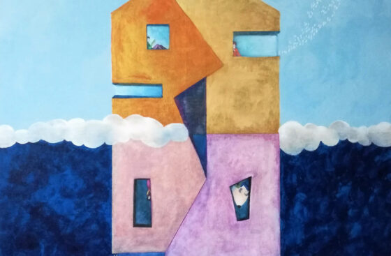 Painting-antipodes,opposites, architecture,flying-house-deconstructivism