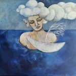 isola, quadro-blu, mare, donna, nuvola, simbolismo