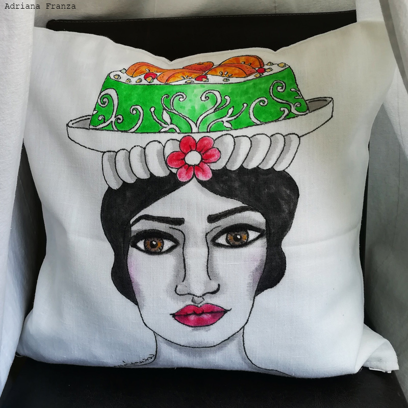 sicilian-cassata-hand-painted-cushion-woman