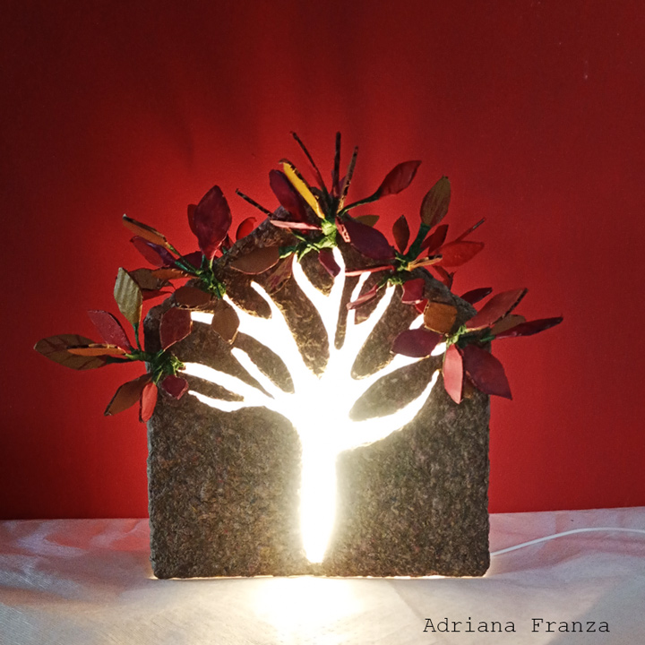 house and tree- sculpture-lamp-papermache-ecodesign-recycle-home-decor