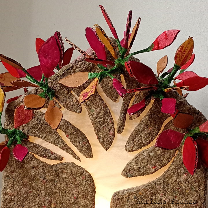 house and tree- sculpture-lamp-papermache-ecodesign-recycle-home-decor