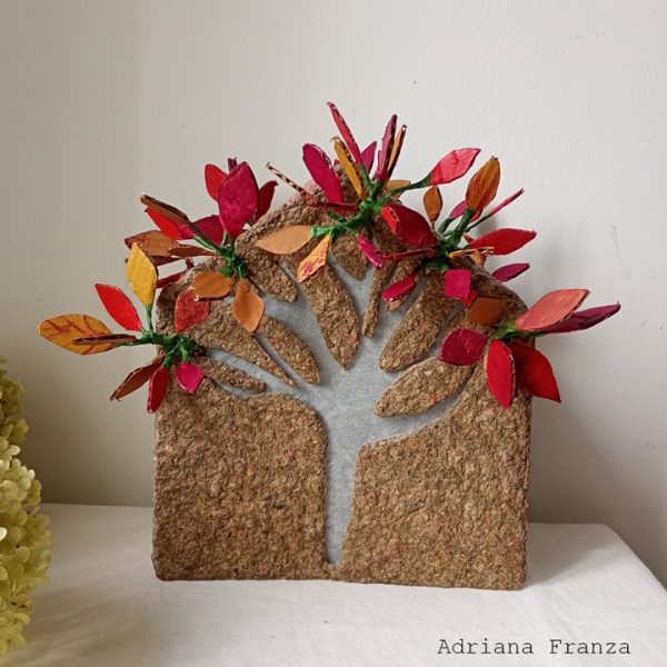 house and tree- sculpture-lamp-papermache-ecodesign-recycle-home-decor