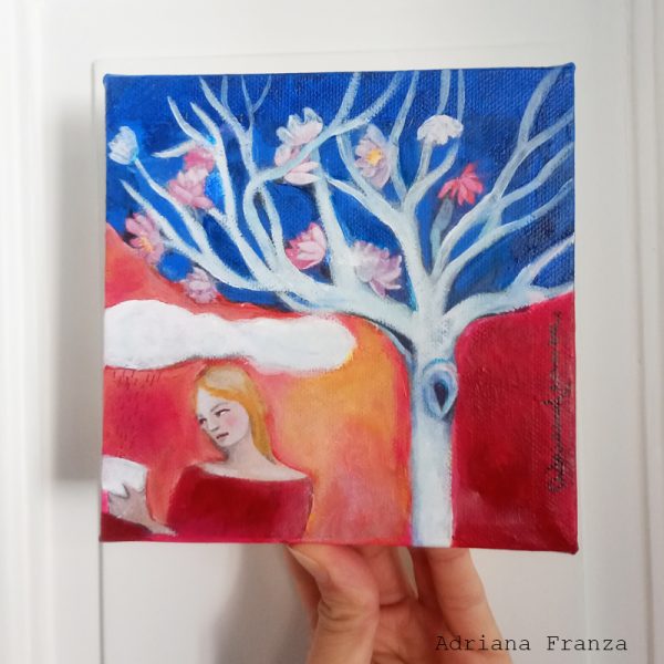 regalo-artistico-ricongiungimento-antonia-pozzi-quadro-quadretto-rosso-albero-blu